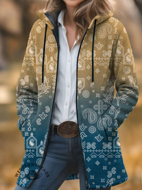 Paisley Print Unisex Plush Thick Long-sleeved Cardigan Coat