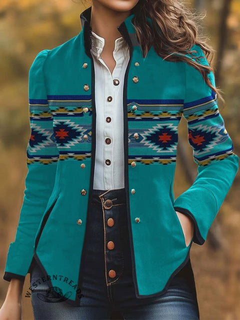 Women's Retro Aztec Pattern Print Casual Jacket