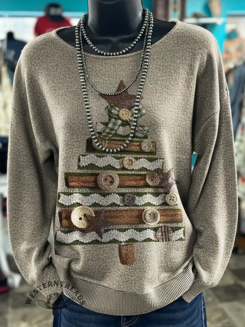Women's Christmas Art Print Casual Sweater