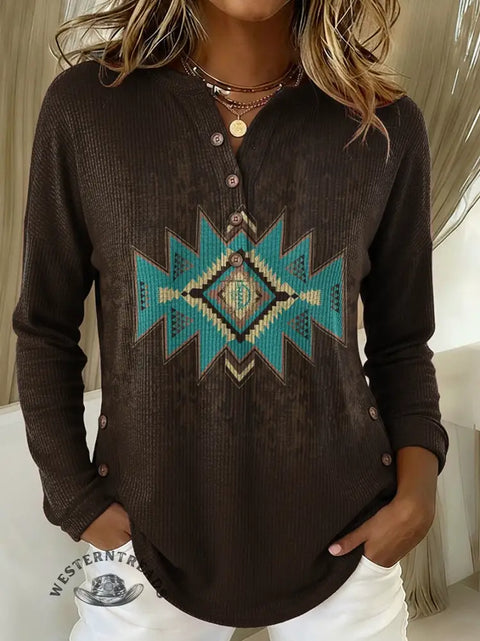 Women's Retro Aztec Print Casual Cotton Shirt