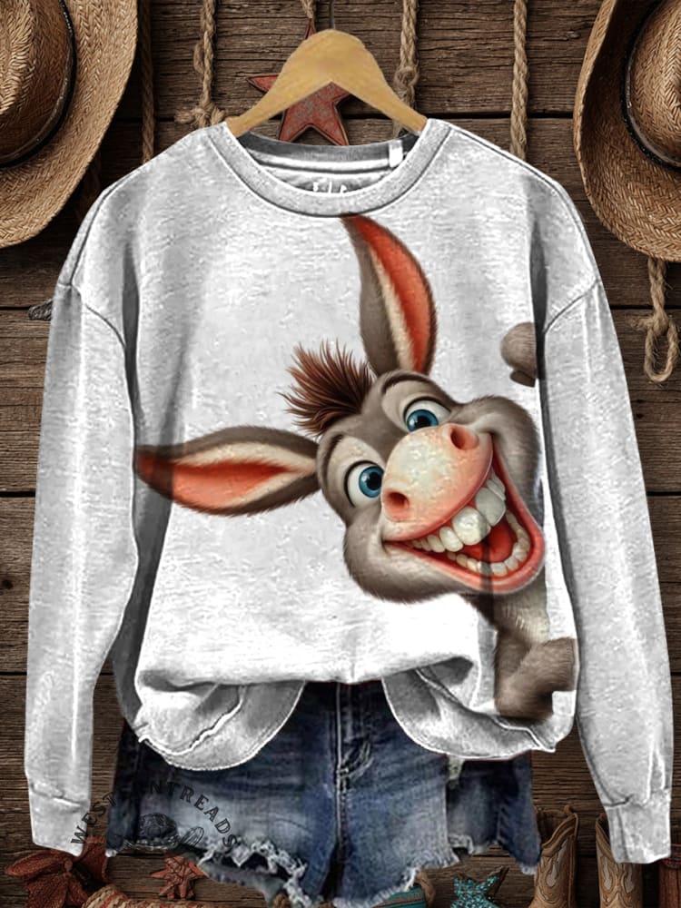 Funny Donkey Art Print Casual Cotton Sweatshirt