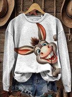 Funny Donkey Art Print Casual Cotton Sweatshirt