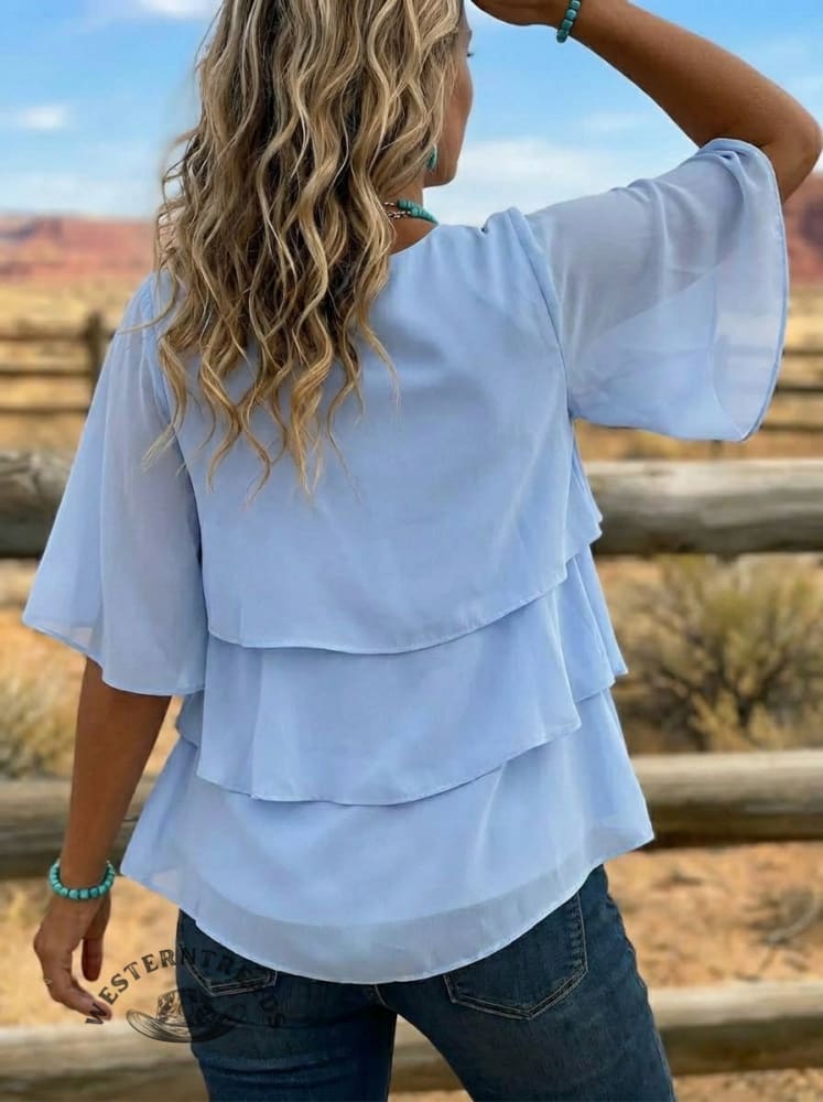 Vintage Art Patchwork Design Layered Ruffle Shirt