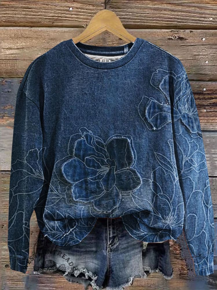 Vintage Floral Art Print Casual Sweatshirt