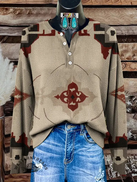 Retro Print Buttoned Cardigan Sweater