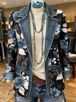 Floral Print Patchwork Denim Sweater