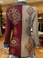 Retro Aztec Patchwork Art Print Patchwork Denim Sweater Cardigan Coat