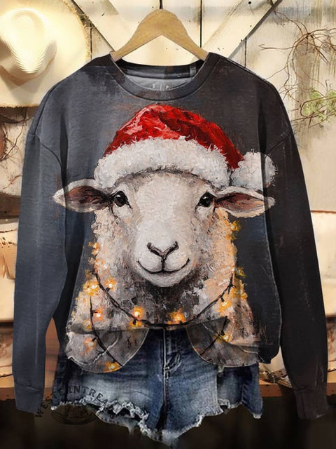 Christmas Sheep Casual Cotton Sweatshirt