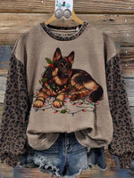 Vintage Contrast Print Leopard Print Dog Christmas Sweatshirt