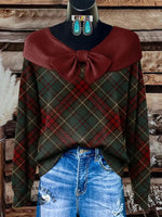 Retro Christmas color plaid Print Button Cardigan