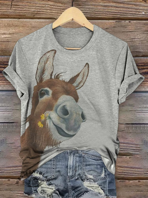 Retro Donkey Art Print Casual T-shirt