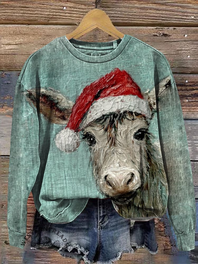 Vintage Christmas Donkey Pattern Casual Cotton Sweatshirt