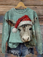 Vintage Christmas Donkey Pattern Casual Cotton Sweatshirt