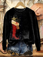 Vintage Christmas Stockings Print Casual Cotton Sweatshirt