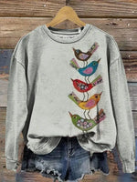 Vintage Bird Art Print Casual Sweatshirt