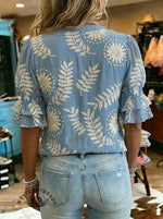 Women's Vintage Floral Print Casual Chiffon Ruffle Shirt
