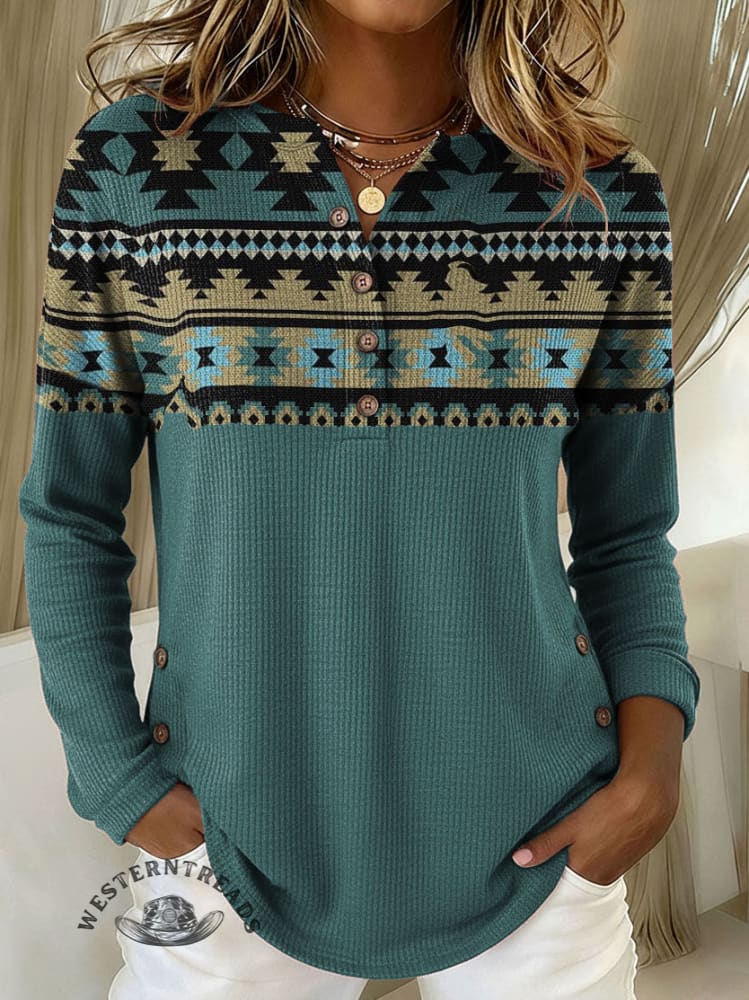 Women's Vintage Aztec Print Casual Sweater