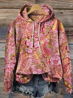 Vintage Art Print Casual Cotton Hooded Sweatshirt