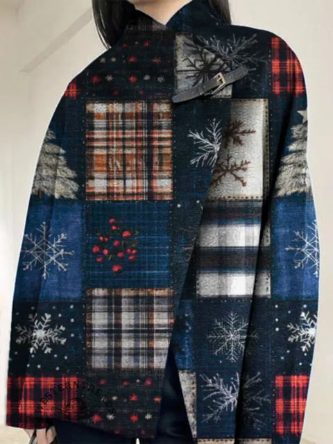 Christmas Print Buckle Long-Sleeved Cardigan Coat
