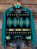 Vintage Aztec Art Print Casual Sweatshirt