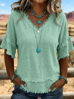 Vintage ArtPatchwork Cotton And Linen Shirt