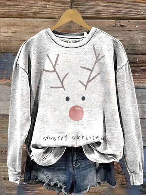 Retro Christmas Art Print Casual Cotton Sweatshirt