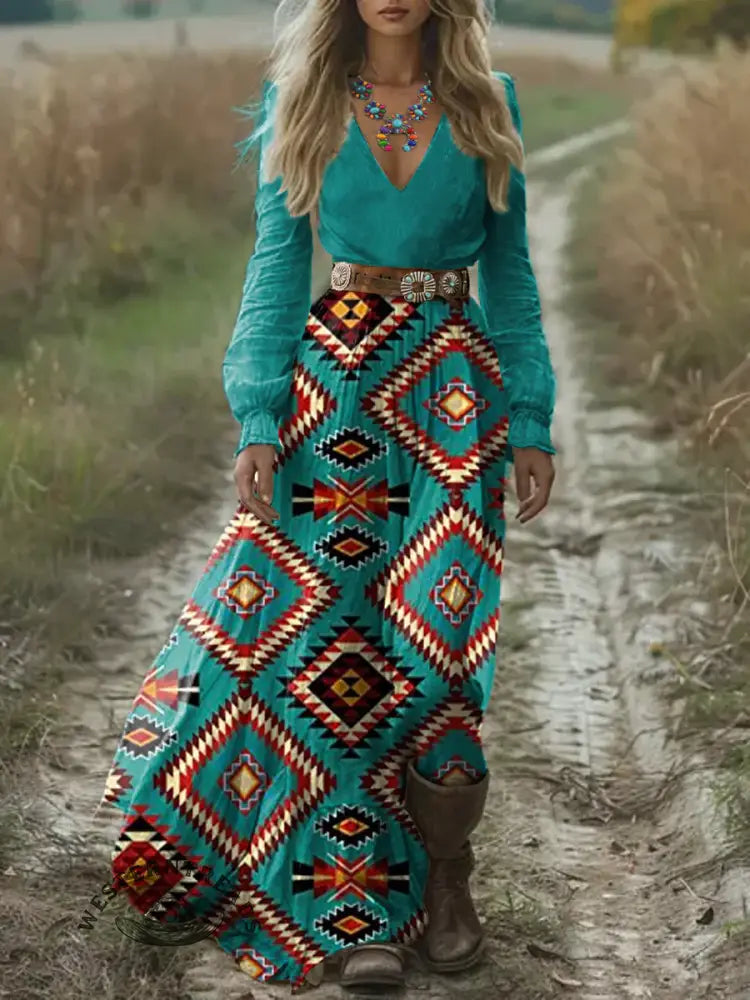 Women's Vintage Art Print Pocket Cotton Dress