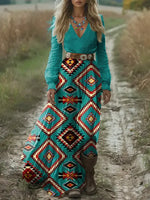 Women's Vintage Art Print Pocket Cotton Dress