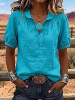 Women's V Neck Short Sleeve Boho Summer Tops