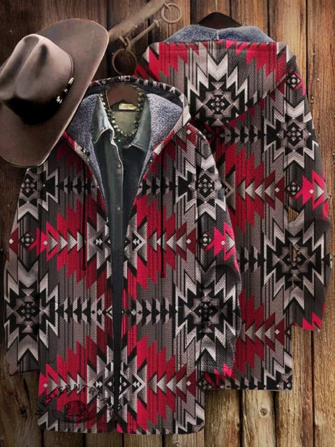 Aztec Print Unisex Plush Thick Long-sleeved Cardigan Coat