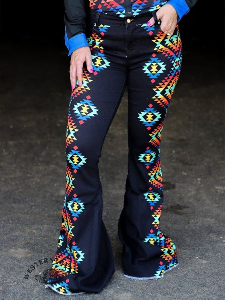 Women's Vintage Aztec Pattern Print Casual Wide Leg Pants