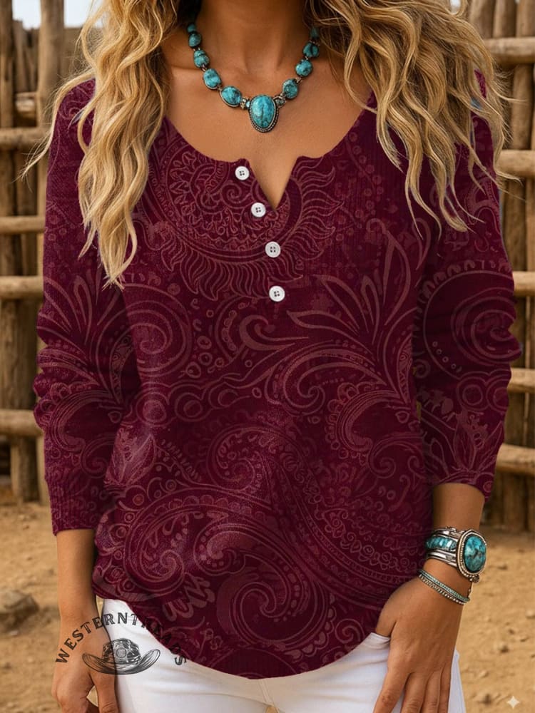 Vintage Print Buttoned Cardigan Sweater