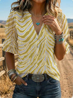 Women's Retro Floral Puff Sleeve Casual Shirt