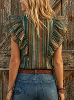 Wild West Stripe Print Ruffle Shirt