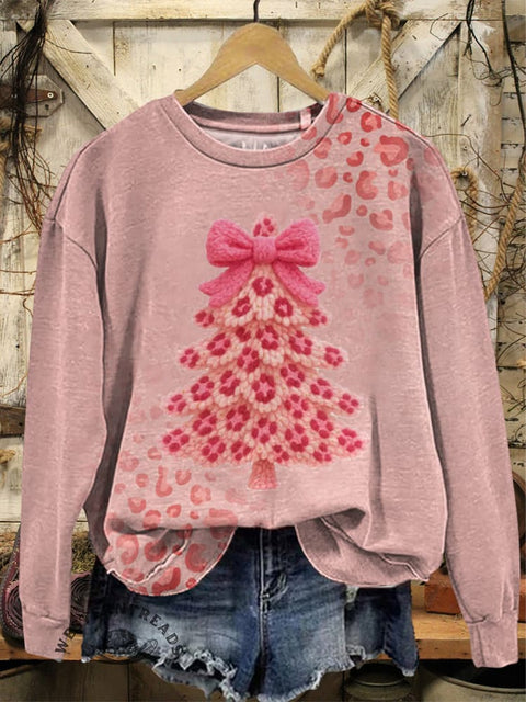Christmas Art Print Casual Cotton Sweatshirt