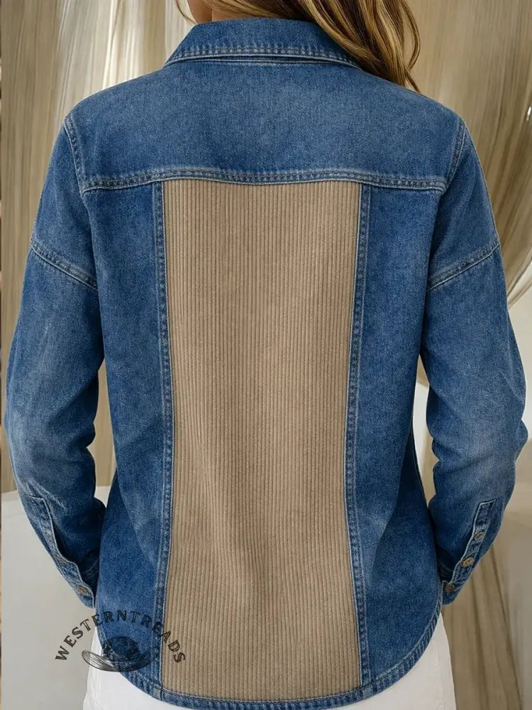 Women's Denim Patchwork Casual Cotton Shirt