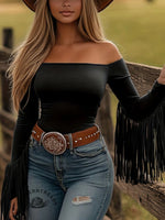 Women's Western Solid Color Off The Shoulder Long Sleeve