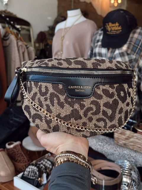 Leopard Print Shoulder Bag With A Slanted Crossbody Strap