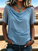 Women's Vintage Draped Neckline Patchwork Chiffon Casual Shirt