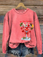 Red Wine Glass Santa Claus Casual Cotton Sweatshirt