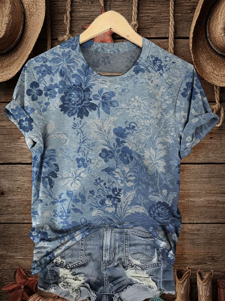 Vintage Floral Art Print Casual T-shirt