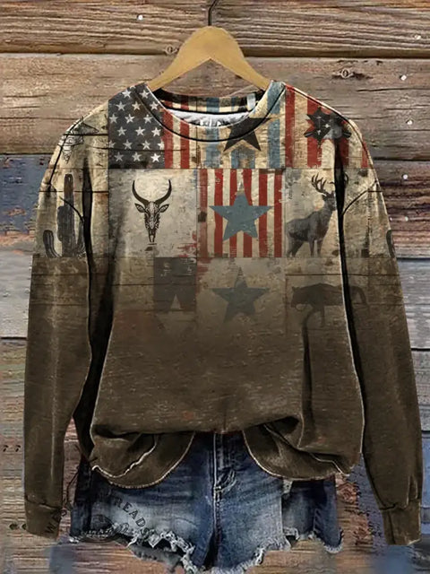 Retro Western Art Casual Cotton Sweatshirt