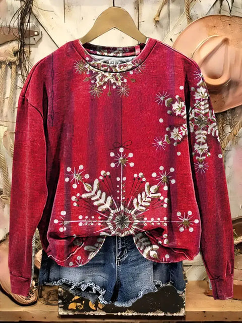 Retro Christmas Art Casual Cotton Sweatshirt
