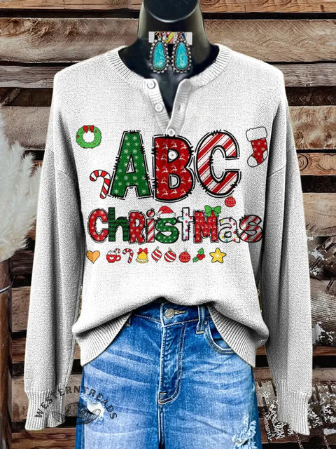 Colorful Christmas Letters Print Buttoned Cardigan Sweater