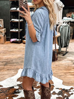 Vintage Art Western Ruffle Patchwork Denim Dress