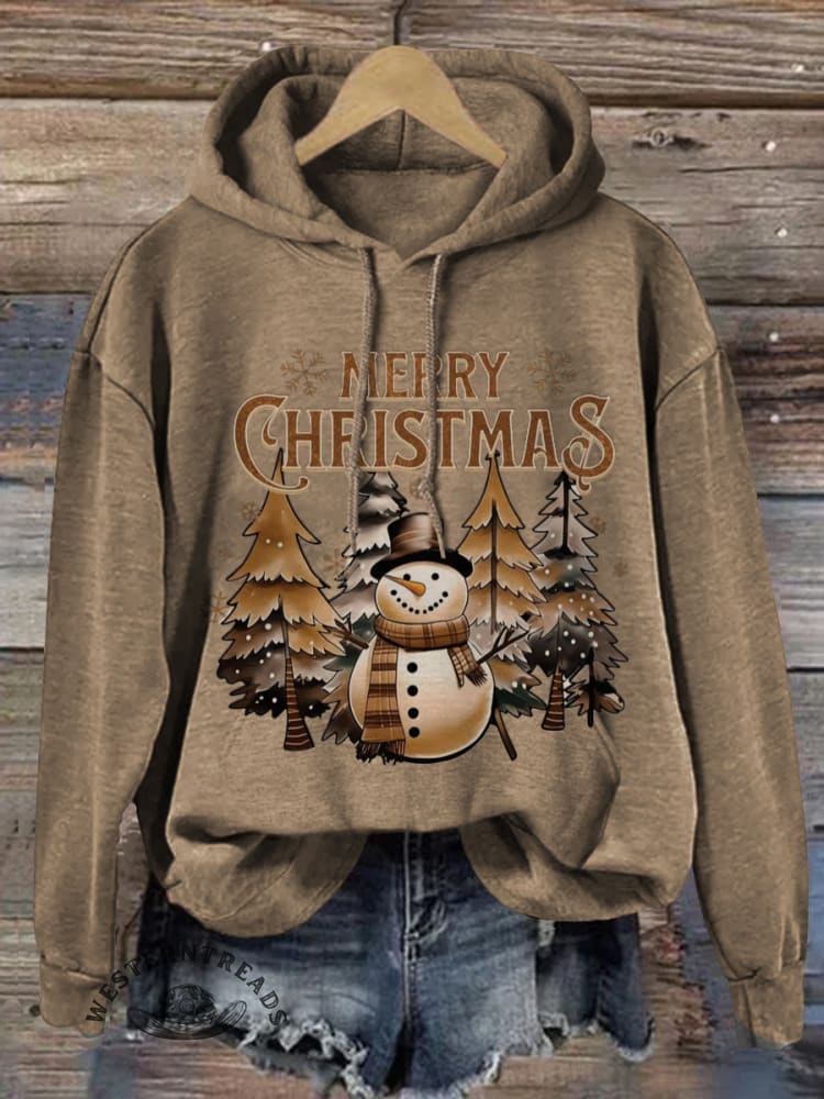 Vintage Christmas Art Print Cotton Casual Hoodie Sweatshirt