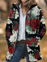 Floral Print Unisex Plush Thick Long-sleeved Cardigan Coat