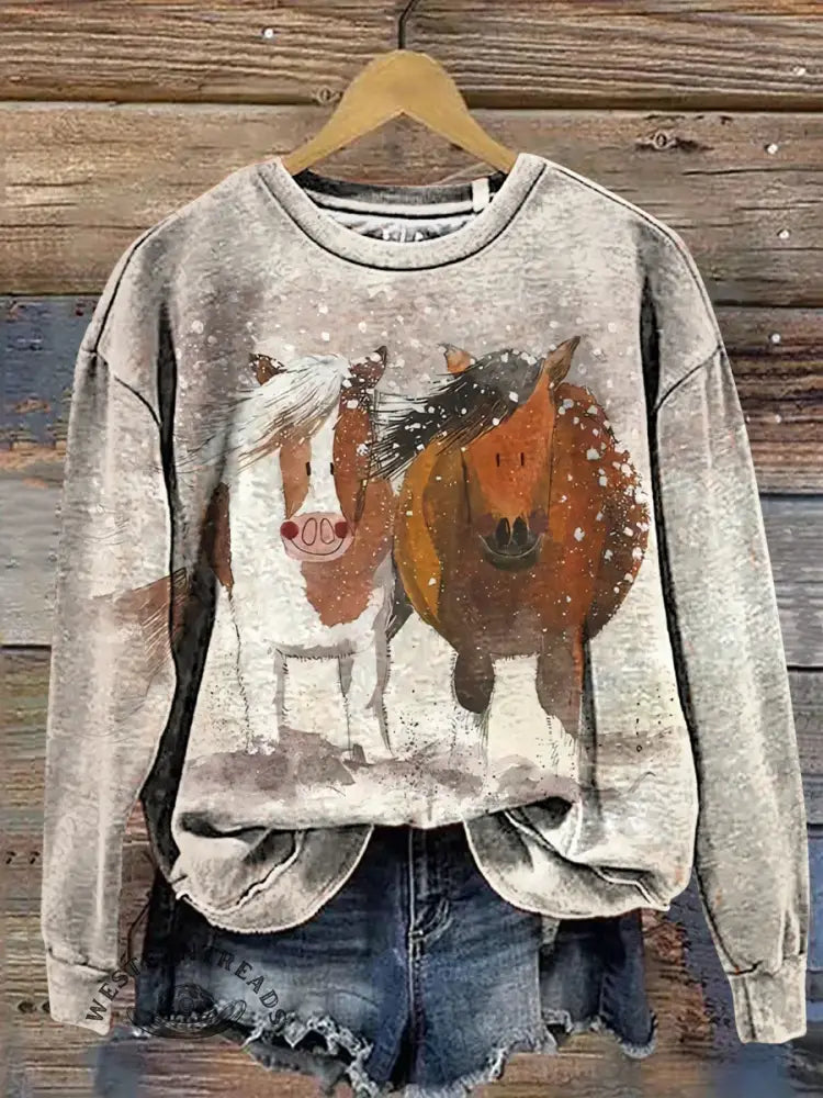 Funny Horse Art Casual Cotton Sweatshirt
