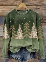 Vintage Christmas Pattern Casual Cotton Sweatshirt