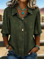 Women's Retro Art Casual Puff Sleeve Denim Shirt
